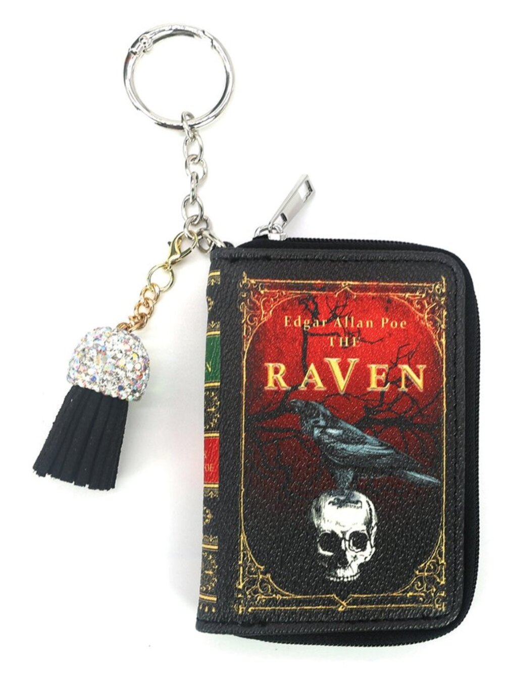 Raven Book Card Wallet Coin Purse Bag Charm - Book Lover Gifts